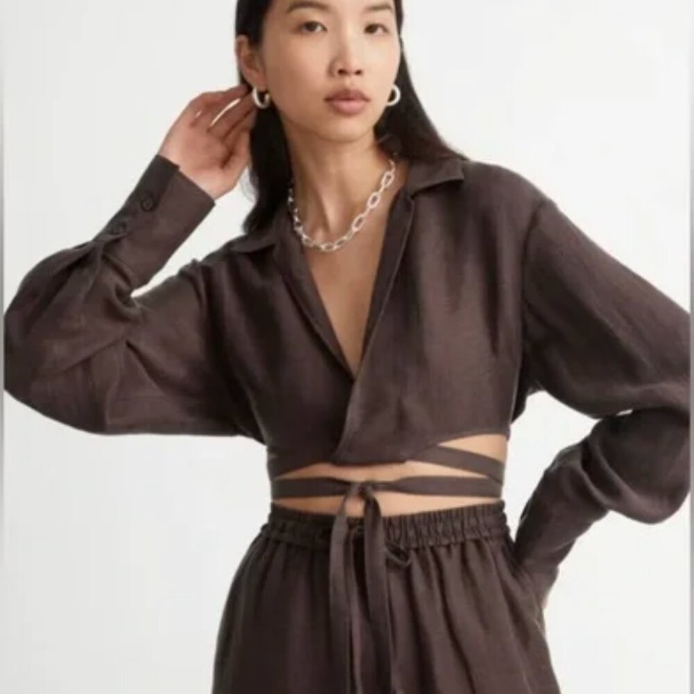 & Other Stories Brown Cropped Wrap Blouse